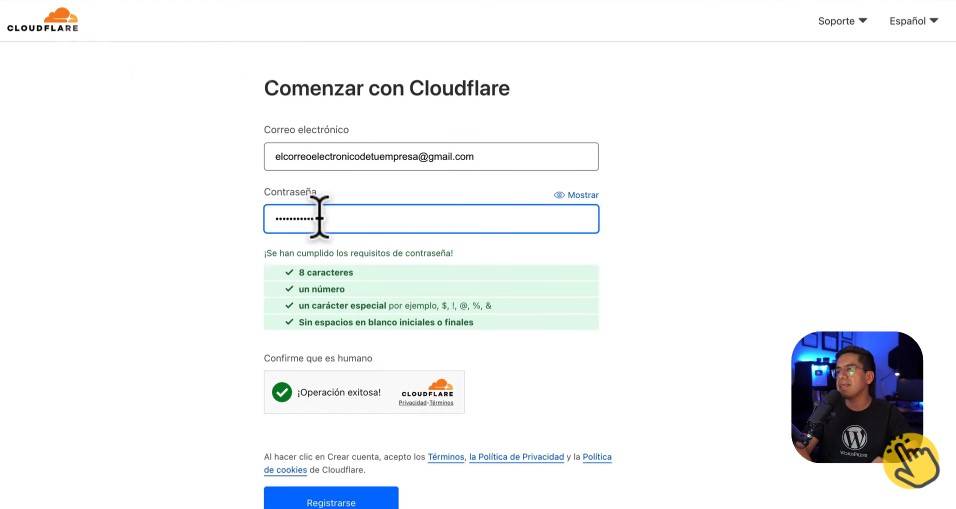 Crear cuenta en CloudFlare