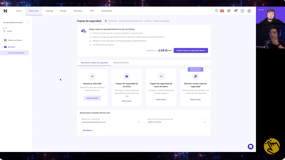 Restaurar copias de seguridad en Hostinger