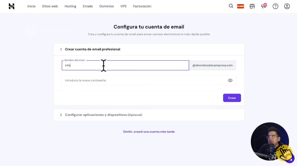 Crear cuentas de correo con Hostinger