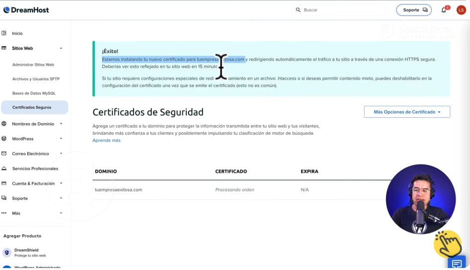 Instalar el certificado SSL en DreamHost