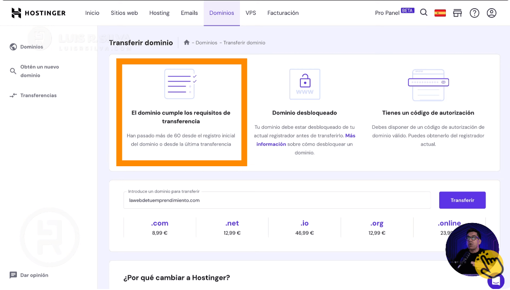 Transferir dominio a Hostiner
