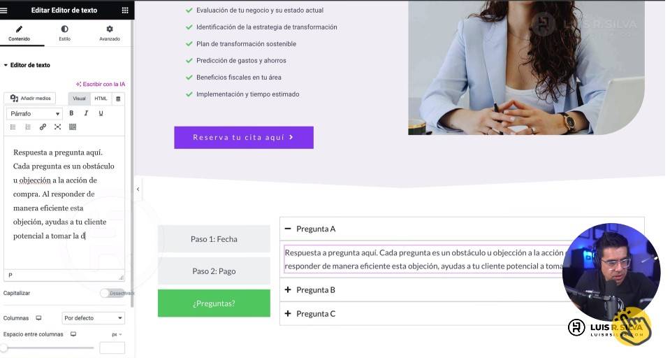 Landing page para aceptar reservas de citas online