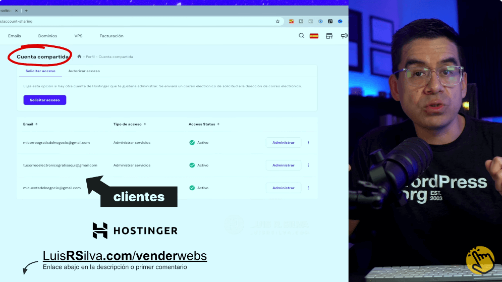 Administrar páginas web de clientes en Hostinger