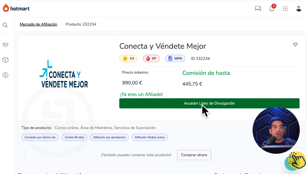 Acceder a links de afiliado Hotmart