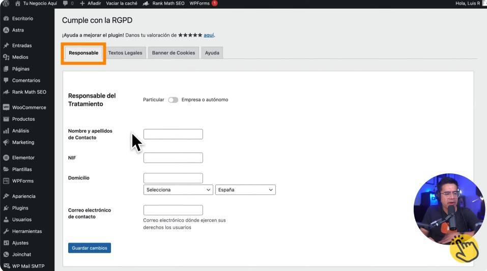 textos legales para página web datos del responsable