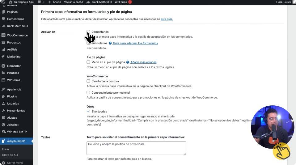 textos legales para página web primera capa informativa