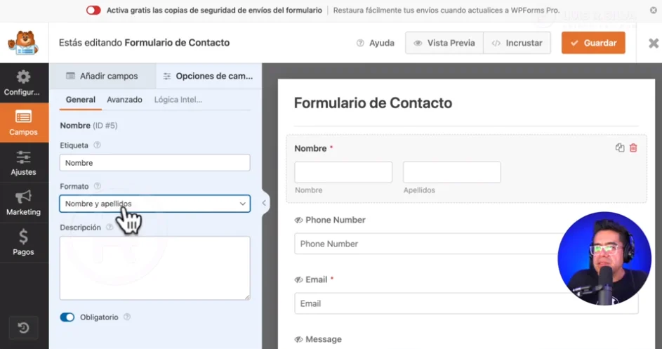 Editar formulario de contacto