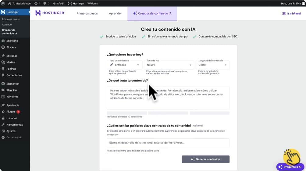 Cómo añadir textos con IA de hostinger