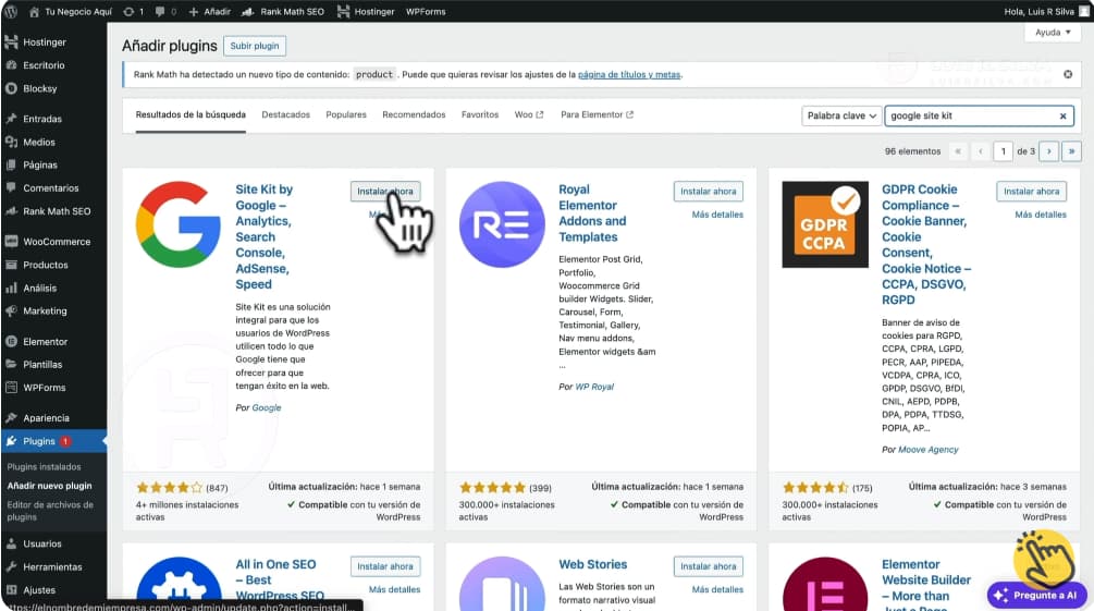 Cómo instalar Google Site Kit