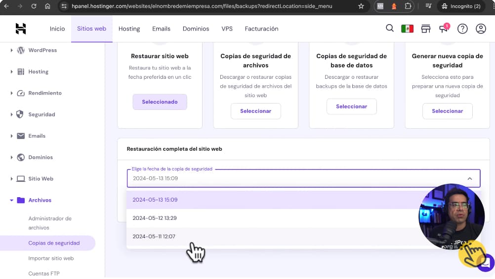 Cómo crear copias de seguridad en Hostinger