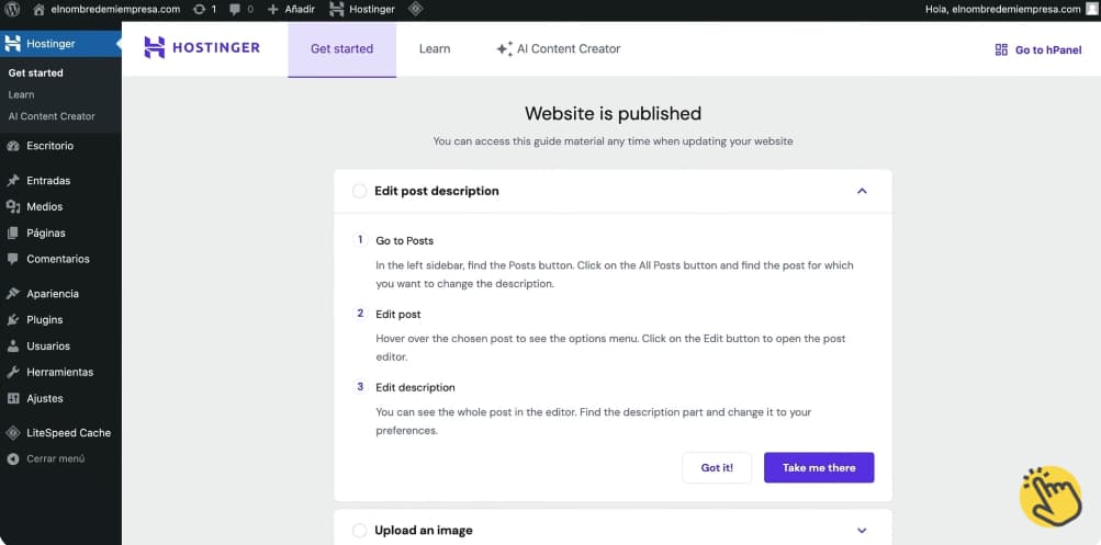 Panel de administración en WordPress