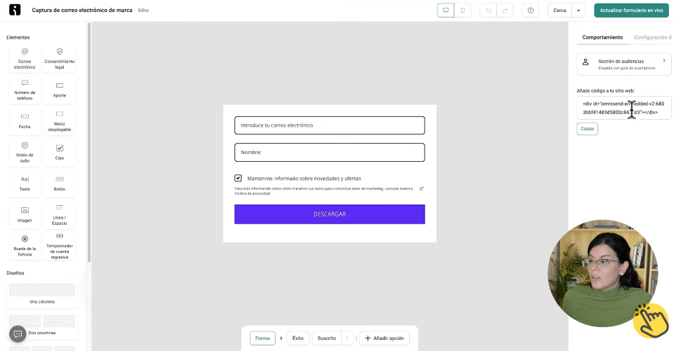 Crear formulario de suscripción en Omnisend