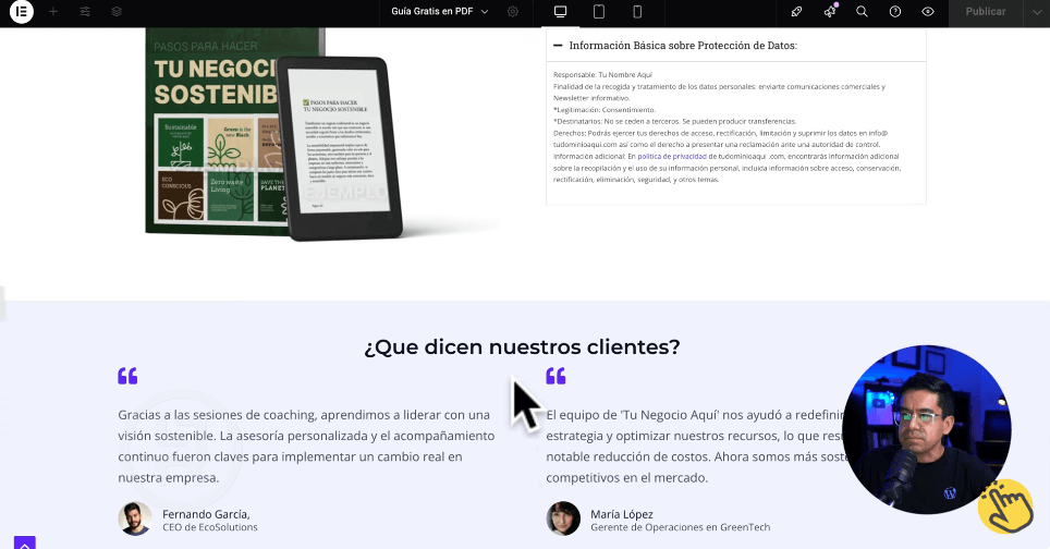 Testimonios en landing page