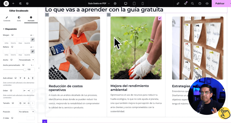 Sección de beneficios en landing page